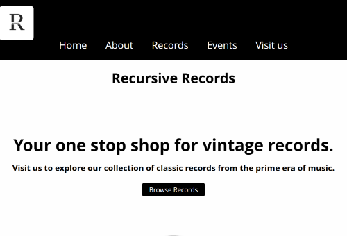 Recursive Records website landing page
