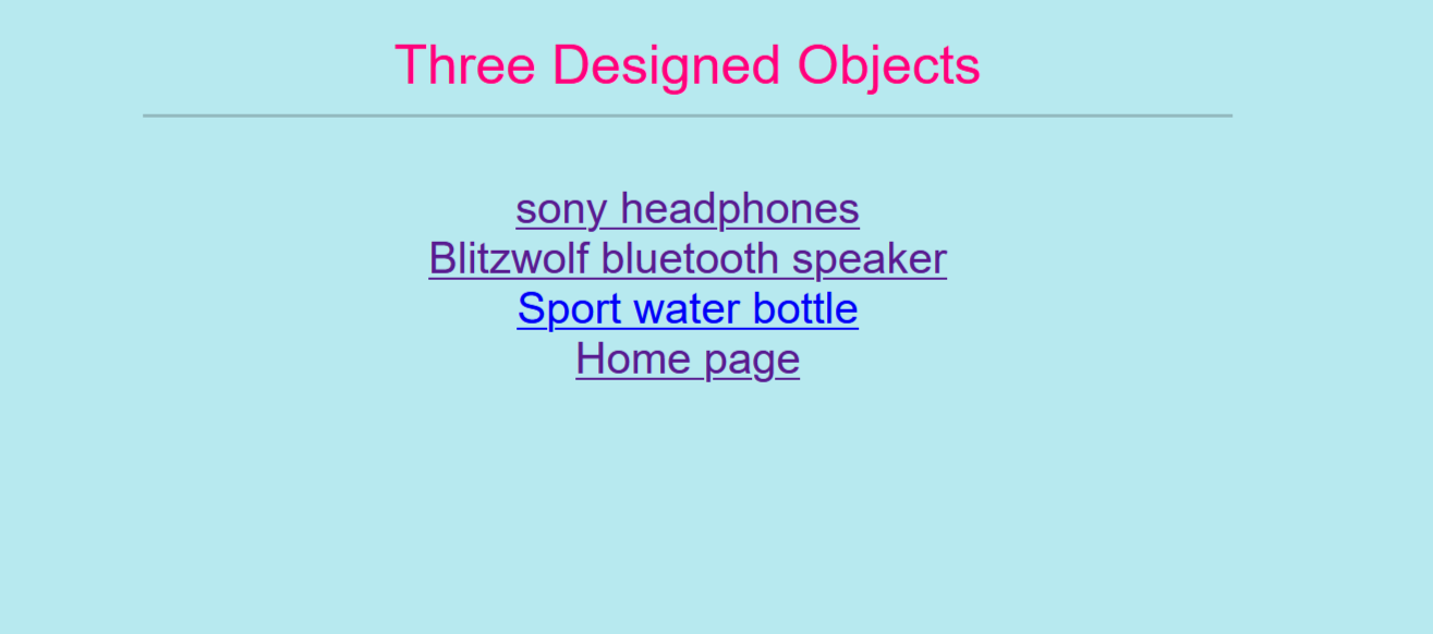 Three Designed Objects website showing underlined navigation menu on hover